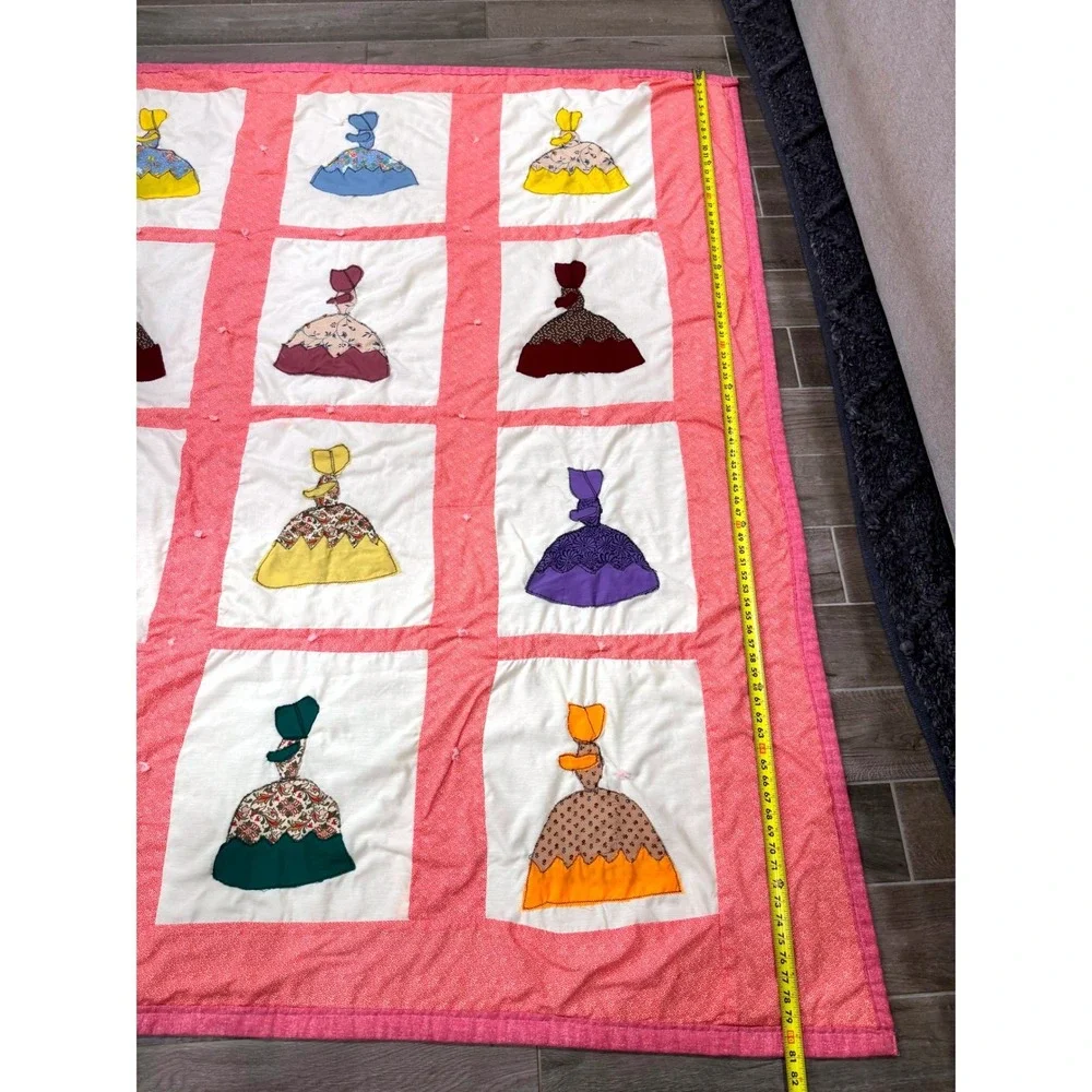 Handmade Sunbonnet Sue Quilt Womens 81x69 Pink Vintage Applique Patchwork Retro